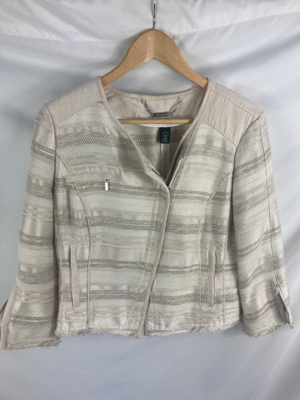 WHBM Tweed Asymmetrical Zip Jacket Size 14